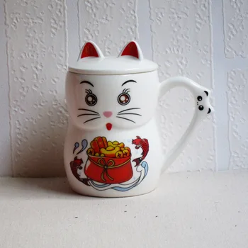 1 BUC Zakka Cana de Ceramica Cat de Desene animate Cafea cu Lapte Cana cu Capac Cana mic Dejun NL 008
