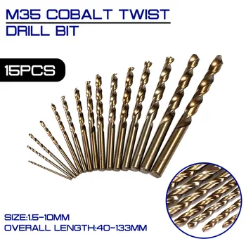 15buc/set M35 cu Cobalt poftă de mâncare Burghiu HSS-CO 1.5-10 mm din Oțel de Mare Viteză de 40-133mm Lungime Lemn de Foraj de Metal de Calitate Superioară