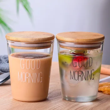 2 buc Bună dimineața sticlă cupa micul dejun în stil Japonez simplu pahar de lapte cupa transparent suc bea cupa cu capac
