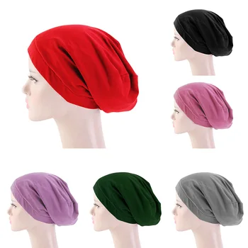 2020 Turban Pălărie de Culoare Solidă Femei Văl Satin Beanie Bonnet Capac Interior Musulman femme Înfășurați Capul Pierderea Parului articole pentru acoperirea capului
