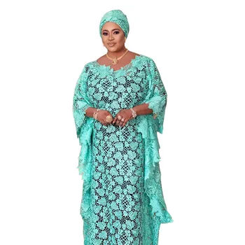 2021 Nouă Modă Plus Dimensiune Africane Rochii De Dantelă Broderie Tradițională Musulmană Maxi Rochie De Îmbrăcăminte Islamic Abaya Cu Interior&Eșarfă