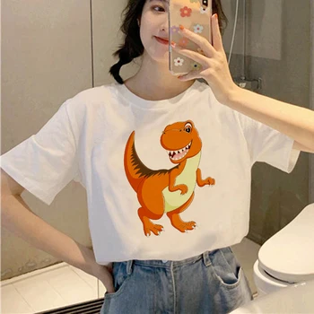 2021 Vara Femei T-shirt Desene animate dinosaur Imprimat Tricouri Topuri Casual Tee Harajuku ' 90 Vintage Alb tricou Haine de sex Feminin