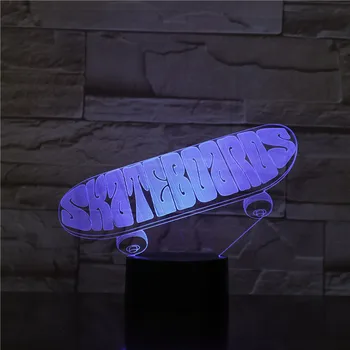3D LED Skateboard Băiat de Masă Lampă de Noptieră Decor Somn Clădire Lumina de Noapte În 7 Culori Schimbare de Sporturi Extreme de Iluminat Copii Cadouri