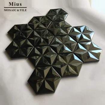 3D, negru hexagonal metal, placi de mozaic pentru decoratiuni