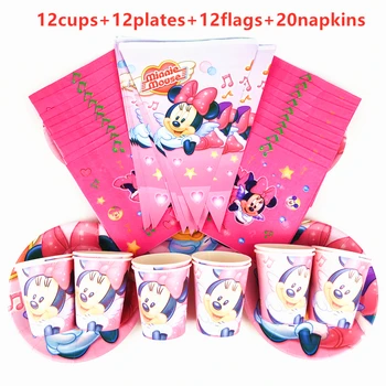 56Pcs Desene animate Disney Rosu Minnie Mouse-ul Tacamuri de unica folosinta Petrecere de Aniversare pentru Copii Decor Farfurie+Cana+Servetel+Steaguri Consumabile