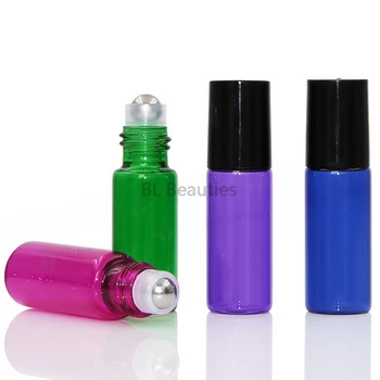 5ml Gol Chihlimbar Verde Albastru Roz Mov Parfumuri Roll On Flacon de Sticlă de Ulei Esențial de Metal de Oțel cu Bilă Sticle 2000pcs/lot
