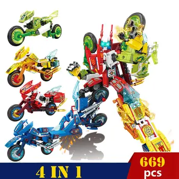 669PCS Morphing Robot Copiii Blocuri Baieti Jucarii Educative Transformarea 4 în 1 Motocicleta Mecha 4 Culori Motocicleta