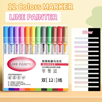 8/12/24 Culori Dublu Linie de Contur Set Pix Metalic de Culoare de Evidențiere Magic Marker pentru Pictura Arta de Scris, Rechizite