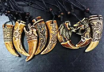 8 BUC Nouă Lumină Maro pulbere de os sculptură Dragon Susținător talismane Colier