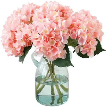 Artificiale Hortensie Mătase Buchet de Flori Faux Hortensie de Tulpini Florale Nunta Decor Acasă (Roz, 4)