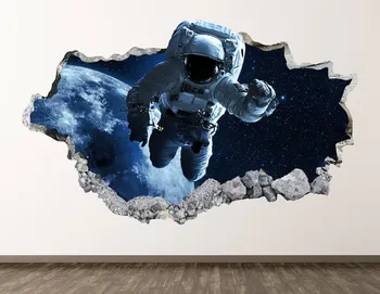 Astronaut Perete Decal - Galaxy Spațiu 3D Distrus Arta de Perete Autocolant pentru Copii Decorul de Vinil Murală Poster Cadou Personalizat KD414