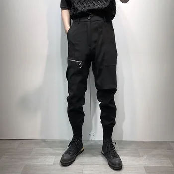 Barbati nou, de culoare neagra neajutat fals două design simplu, pantaloni de moda tendință de mari dimensiuni Haren pantaloni