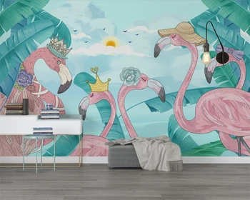 Beibehang tapet Personalizat acasă decor mural proaspete plante tropicale flamingo TV de fundal de perete camera de zi dormitor tapet 3d