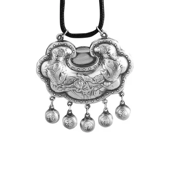 Bijuterii de argint stil retro bijuterii de argint Fu blocare tassel pandantiv stil clasic bogat sălbatice bărbați și femei