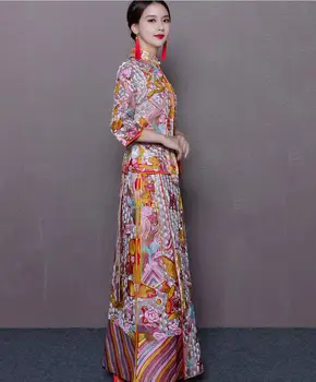 Broderie Dragon rochie de mireasa stil chinezesc costum Phoenix cheongsam rochie de seara show-îmbrăcăminte subțire Stil pentru Nunta