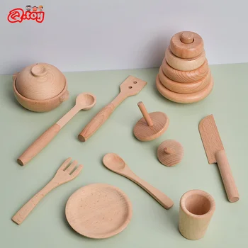 Bucatarie din lemn Jucarii de Gatit Vase de Bucătărie Set Joc Imitație Pretinde Joc Set Jucarii pentru Copii de Cunoaștere Casa Joaca de Învățământ