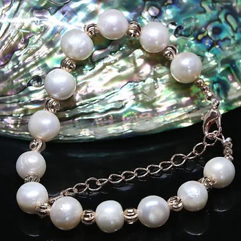 Calitate Top brățară alb de apă dulce naturală 9-10mm rotund perla a crescut de aur-culoare accesorii moda bijuterii B1413