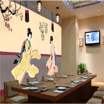 Clasice de Mână-pictate Japoneze Doamnelor Figura 3D imagini de Fundal Fotografie Restaurant Japonez Sushi Magazin Industrial Decor de Perete de Hârtie