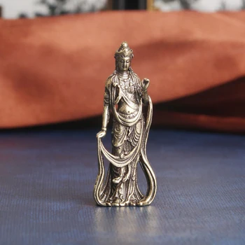 Colectie Chineză Alamă Sculptate Kwan-yin Guan Yin Buddha Rafinat Statui Mici Decorațiuni interioare Bibelouri