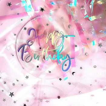 Cu Laser Acrilic Happy Birthday Cake Topper Sclipici Texte Tort Fân Pentru Petrecere De Aniversare Pentru Copii Tort De Decorare Consumabile Copil De Dus