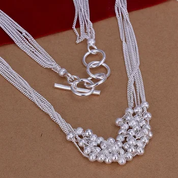 Culoare argintie rafinat de lux superba farmec lanț de moda femei drăguț Șirag de mărgele Colier de 18 inch bijuterii de Argint N001