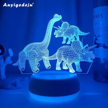 Dinozaur 3D LED Lumina de Noapte Pentru copii Decor Dormitor 16 Schimbarea Color Tactil de Control de la Distanță LED Masă Lampă de Birou Cadouri Creative