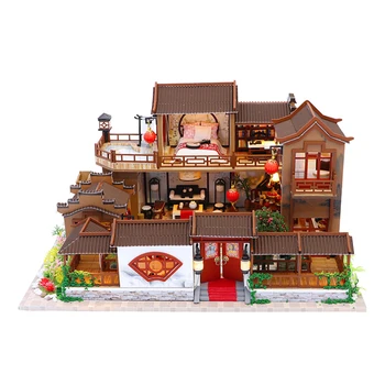 DIY casă de Păpuși din Lemn, Casa Chineză Stil Retro Curte Creative Villa Model de Vacanță Jucărie Cadou Cadou de Vacanță casă de Păpuși în Miniatură
