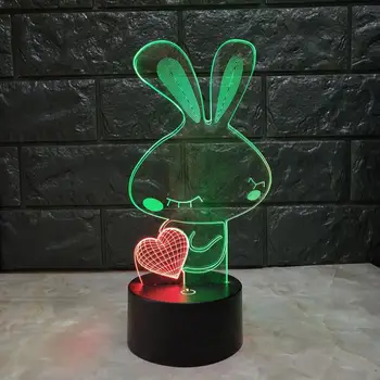 Dragoste Iepure 3d Vizuale Lumina de Noapte Creative Șapte Tactil Color de Încărcare cu Led-uri Alimentare Veioza Cadou de Ziua Lampa
