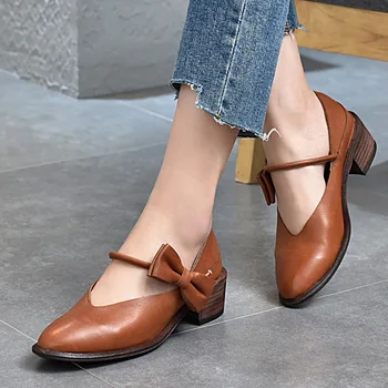 Dulce Arc Subliniat Mici din Piele Pantofi pentru Femei pantofi 2021 Primavara Toamna piele de Vacă Mid-toc Singur Pantofii Mary Jane Pantofi