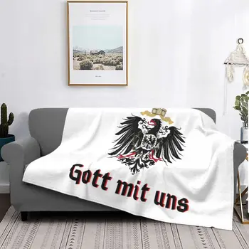 Dumnezeu Cu Noi Pături în Carouri Flanel Cald Stema Imperiului German Steag Arunca Patura pentru Auto lenjerie de Pat Canapea Quilt