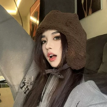 EUMOAN de Iarnă lână de miel pilot pălărie femei cald de protecție pentru urechi moda Lei Feng pălărie versiunea coreeană de iubitorii de schi pălărie