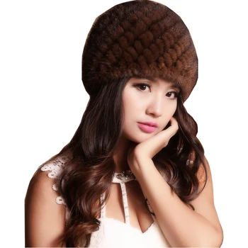 Femei Autentic Real Tricotate Blană de Nurcă Bombardier Pălării de sex Feminin de Iarna Capace Ureche Încălzit de Moda Pălării