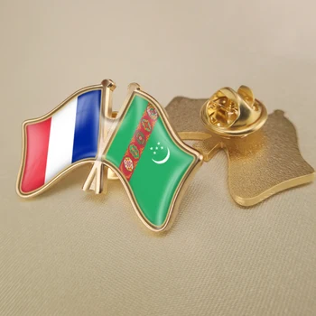 Franța și Turkmenistan Trecut Dublu Prietenie Steaguri insigne, Brosa Insigne