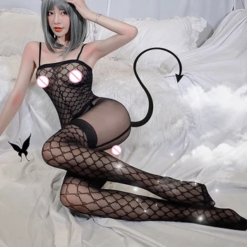 Gothic Fata Lenjerie intima Lenjerie Sexy Ultra-subțire Transparent Uniformă Tentația Sling Jacquard Picioare Deschis-O bucată de Seară