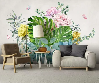 Hotelul Custom dormitor, camera de zi 3D tapet mural mici proaspete, plante verzi, flori fluture decor acasă pictură murală papier