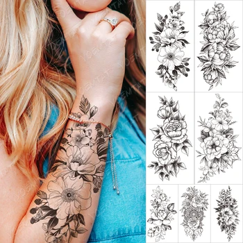 Impermeabil Tatuaj Temporar Autocolant Iasomie Orhidee Flori Tatuaje Bujor Lotus Linii De Flori Rose Body Art Brațul Fals Maneci Tatuaj
