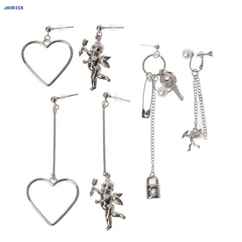 JAVRICK Cupidon Unghi de Inimă Asimetrică Pandantiv din Metal Tassel Picătură Cercei Moda Bijuterii