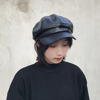K254 Femei Pălărie Bereta Toamna Și Iarna Versiunea coreeană de Toate-Meci Japoneză Britanic Retro din Piele Pu Octogonal Pălărie Pălărie vânzător de ziare