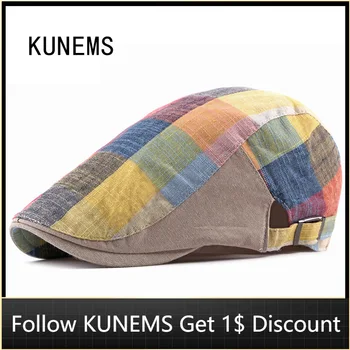 KUNEMS Moda Colorate Verifica Capac de vânzător de ziare Bumbac Pălării pentru Bărbați Respirabil Usoare Bereta Boina Decora Sapca Unisex Gorros