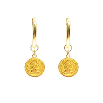Lii Ji Nouă Epocă de Lux Reale 100% Argint 925 Round Monedă Hoop Cercei Suspendate pentru Femei Bijuterii Fine Cadou