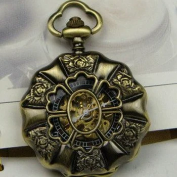Mecanice Ceas de Buzunar Negru Lanț de Bronz Ceasuri Colier Vintage pentru Barbati Iubiți Cadou