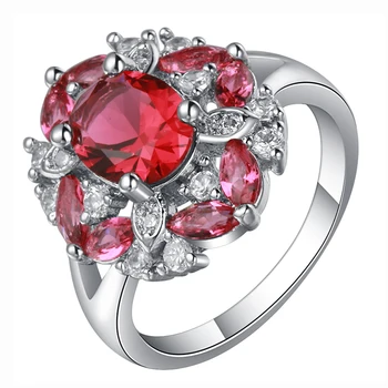 Moda Rotund Mare Cristal Roșu Inele Pentru Femei Bijuterii Micro Incrustate Cu Zircon Alb Cadou De Ziua Îndrăgostiților Cuplu De Nunta 