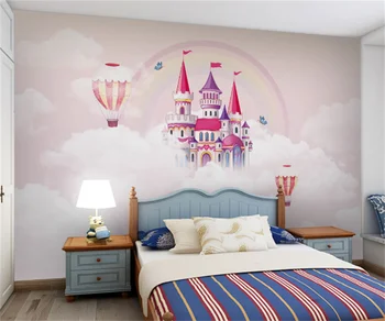 Modern Nordic uri de desene animate roz balon cu aer cald camera copiilor tapet de fundal castelul fată dormitor de decorare fotografie, pictură murală