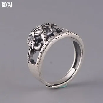 Noi, 100% solid S925 argint retro feminin stil Chinezesc de bun augur pui de elefant cu inel deschis Thai argint mat gravate Femeie ring