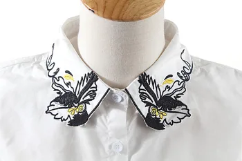 Noi gulerul cămășii albe decorative, guler fals femei camasa din bumbac brodat drăguț collier femme fluture broderie tricou