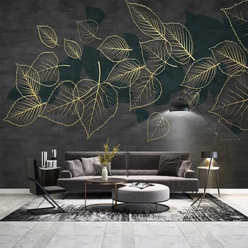 Nordic Moderne Frunzele Plantelor de Aur în Relief Liniile de Perete Tapet Pânză Murale de Perete Camera de zi de Decorare Acasă Papel De Parede 3D