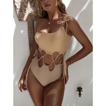 O Singură Bucată De Costume De Baie Femei Solide Gol Pe Un Umăr Costume De Baie Femei 2022 Nou Solid Sexy Monokini Brazilian Cu Talie Înaltă Bathingsuit
