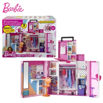 Original Papusa Barbie Vis Dulap Playset Dulap Portabil Oglindă Papusa Haine, Pantofi, Accesorii de Mobilier, Jucarii pentru Fete Cadou
