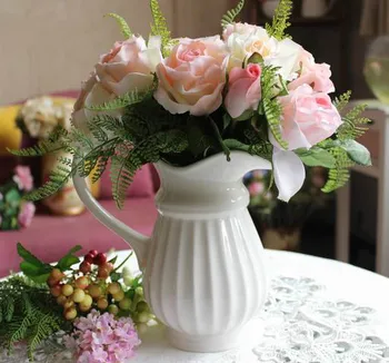 Os alb china floare-numitele high-end în stil European, sticla de lapte vaza ceramica ghiveci mare ansamblu floral de flori titular