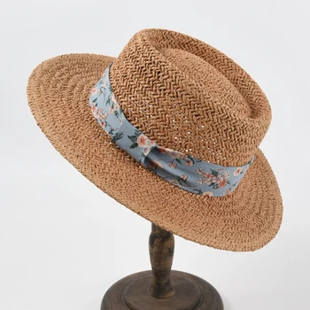 Panama Pălărie de Vară, Pălării de Soare Pentru Femei Beach Pălărie de Paie Cu flori și Panglică de Protecție UV Capac chapeau femme NZ252